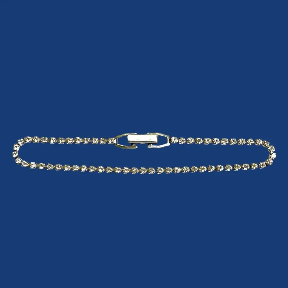 Vintage Tennis Bracelet Silver Tone Clear Rhinestone Dainty Evening Formal 8